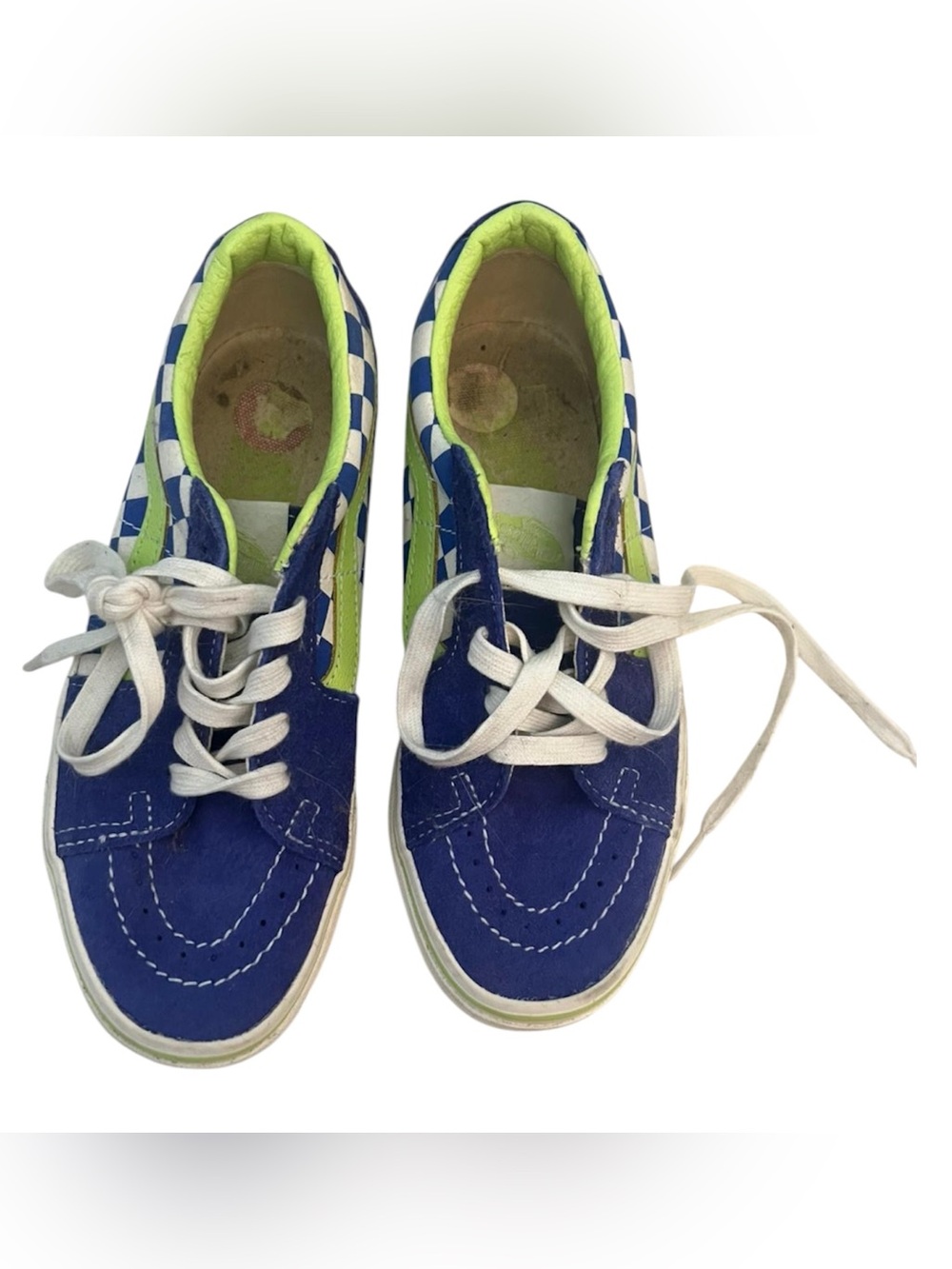 Vans Blue and Lime Checkerboard Lace-Up Sneakers